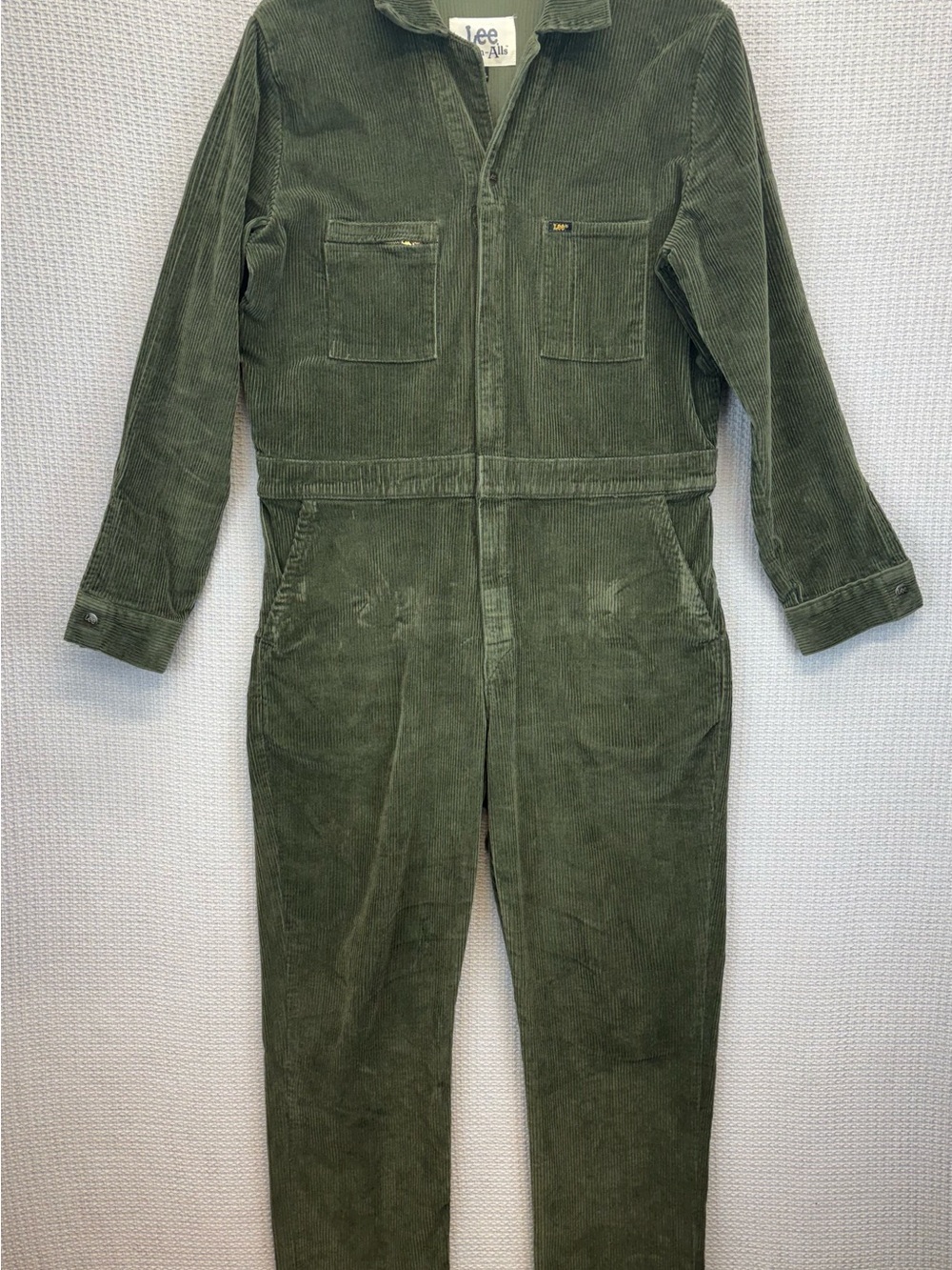Lee Union Alls Coveralls Army Green Unisex Sanforized Vintage Cotton Corduroy L